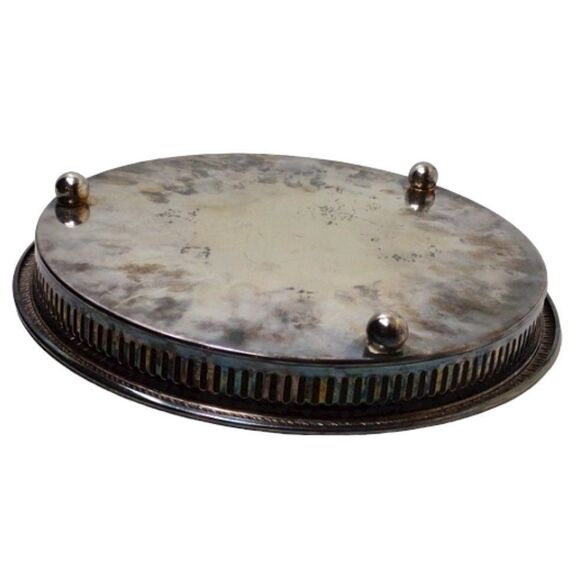 Vintage Large Silver Plate Footed Decorative Serving Tray - Picture 3 of 7